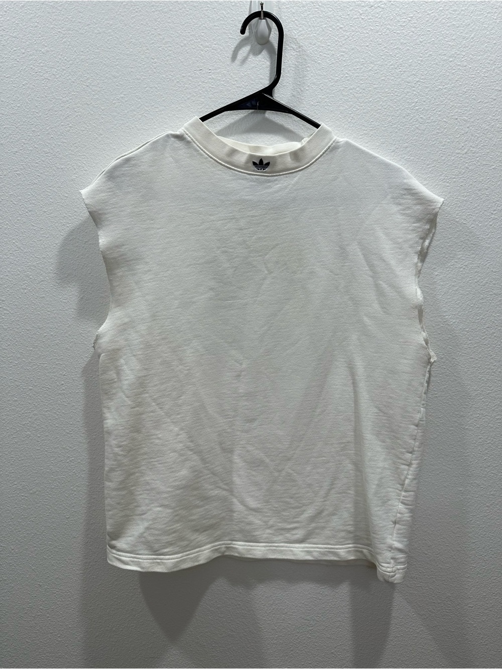Adidas Women’s White Rib Sleeveless Crewneck Top oversized boyfriend gym